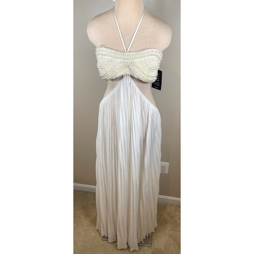 RETROFETE Ximena Pearl Embellished Cutout Pleated White Maxi Dress Size XL - Picture 4 of 10